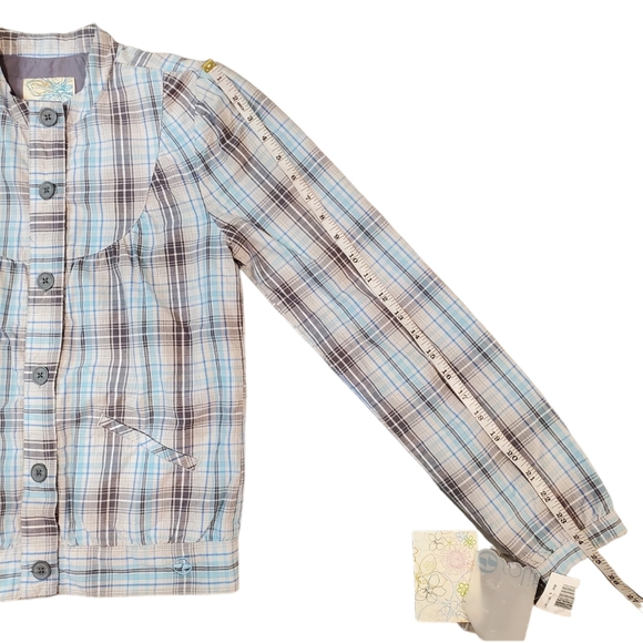 Split Women Blue Plaid Print Button Bomber Jacket Size XS - Picture 9 of 12